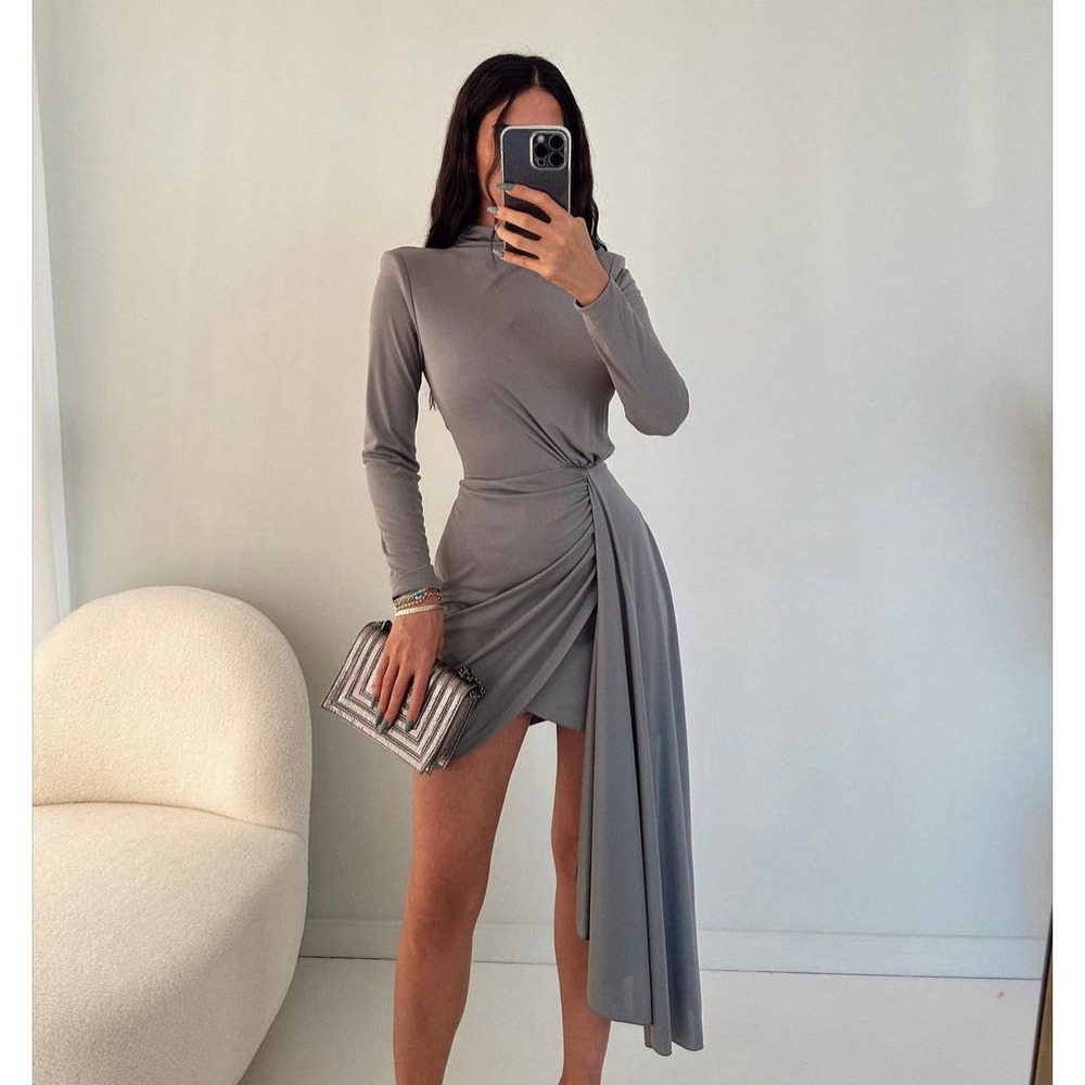 ZARA DRAPED ASYMMETRIC KNIT DRESS